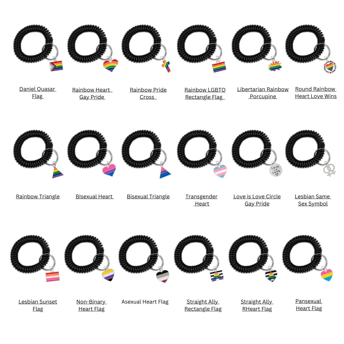 LGBTQ Gay Pride Elastic Keychain Bracelets (Pick Your Charm)