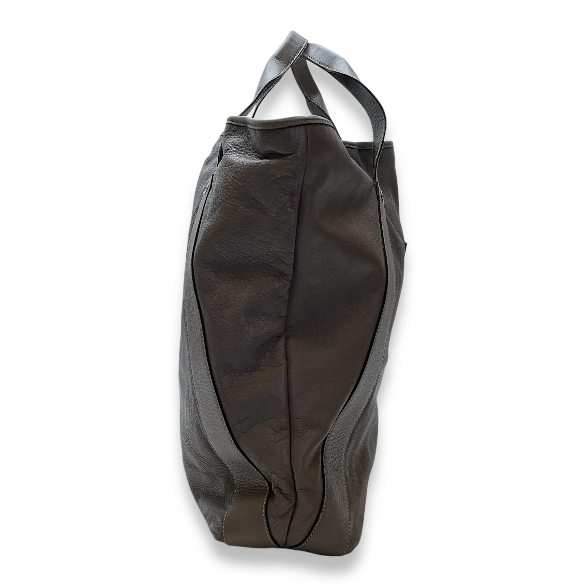 Logo Tote Bag Grey in Calfskin, Silver hardware