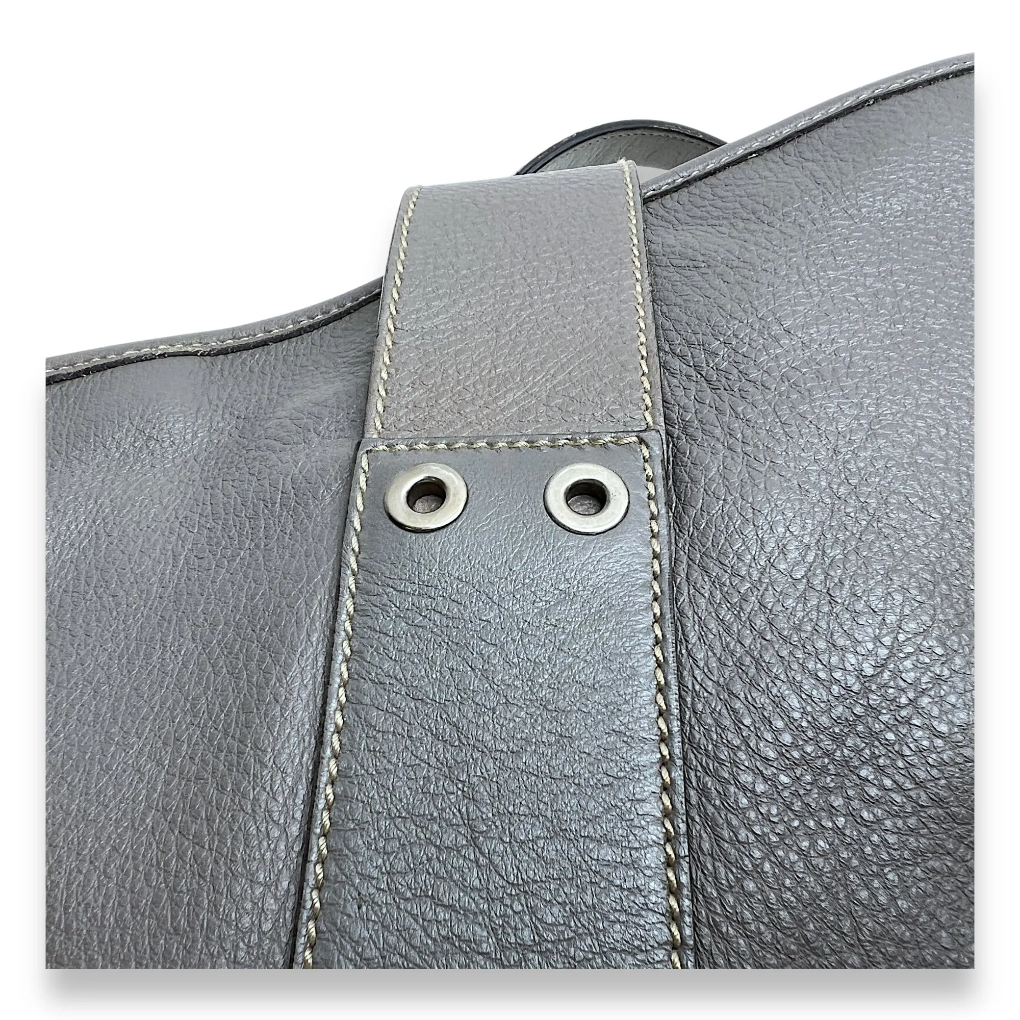 Logo Tote Bag Grey in Calfskin, Silver hardware