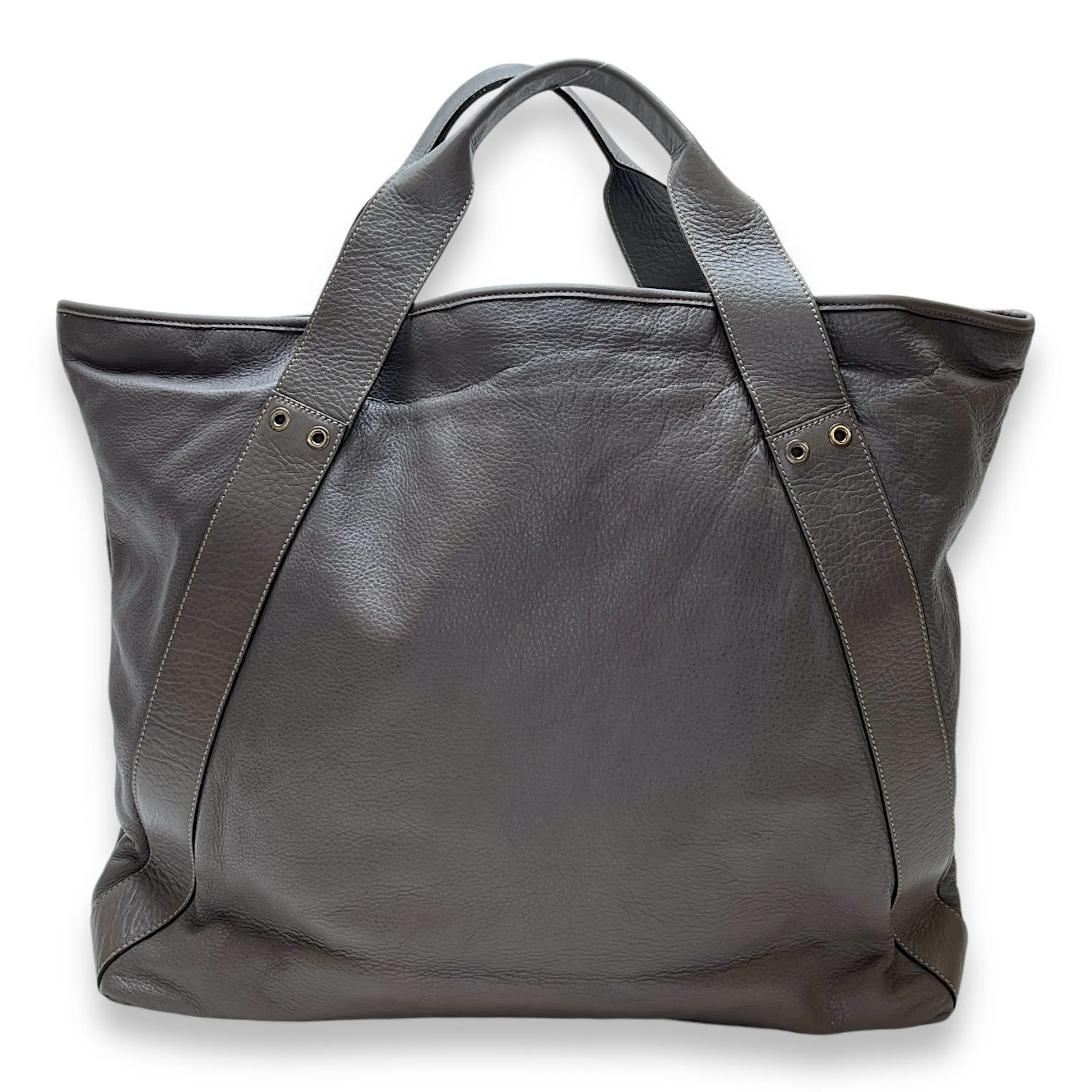 Logo Tote Bag Grey in Calfskin, Silver hardware