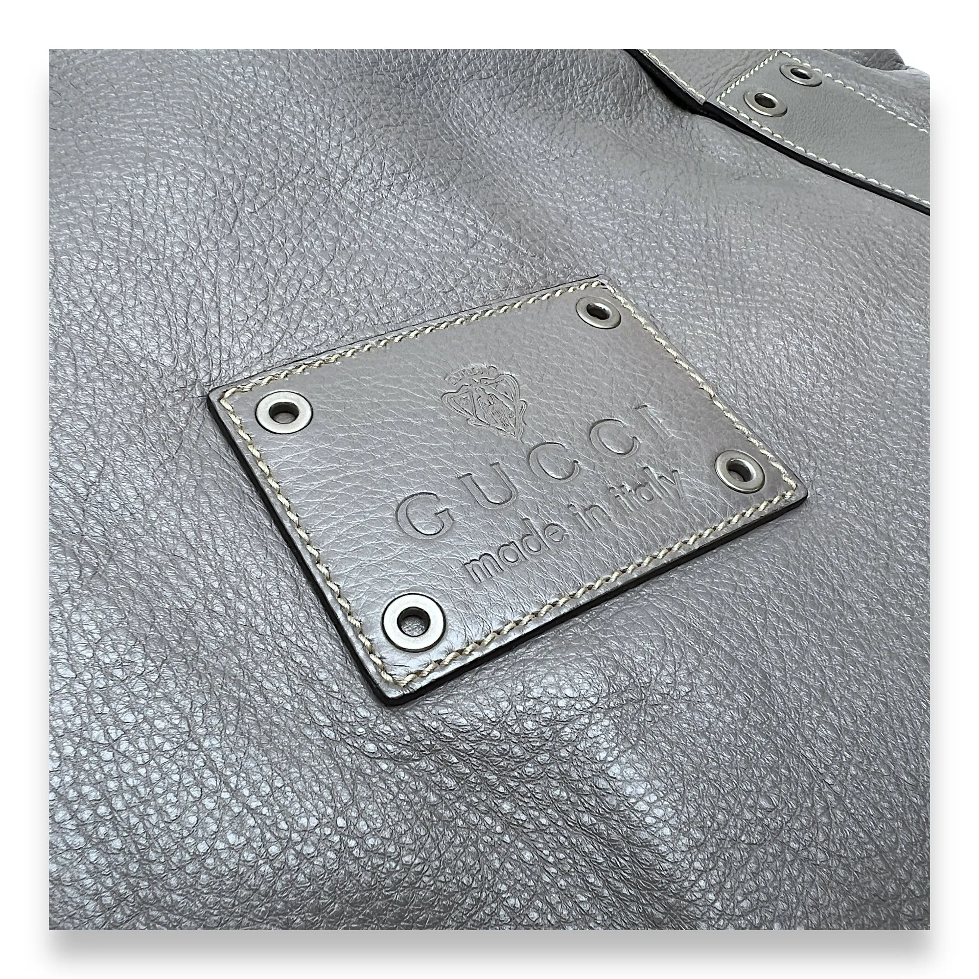 Logo Tote Bag Grey in Calfskin, Silver hardware