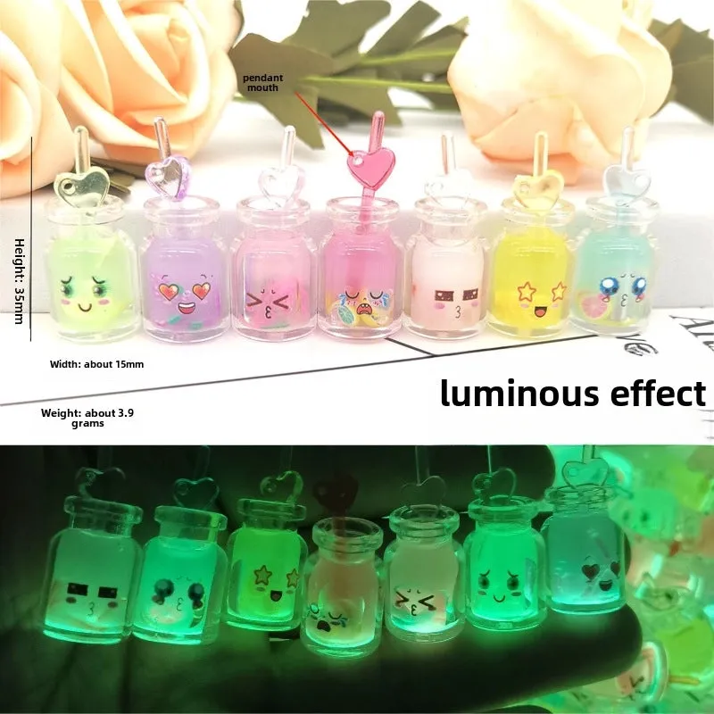 Luminous Expression Bottle Keychain  Sweet Girl Couple Girlfriend Gift Cartoon Luggage Pendant Accessories Jewelry