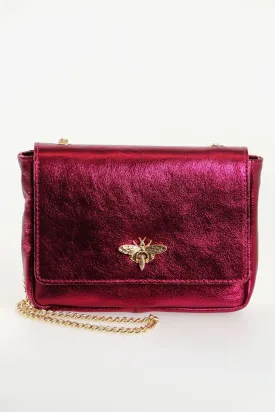 Maisie - Italian Leather Crossbody Bag - Magenta, Metallic