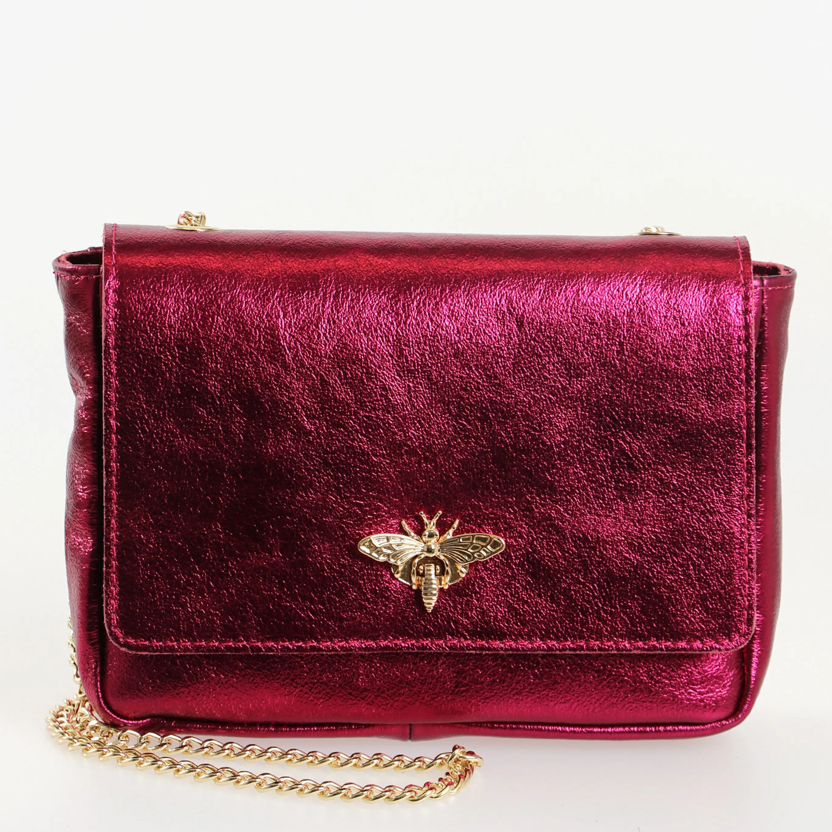 Maisie - Italian Leather Crossbody Bag - Magenta, Metallic