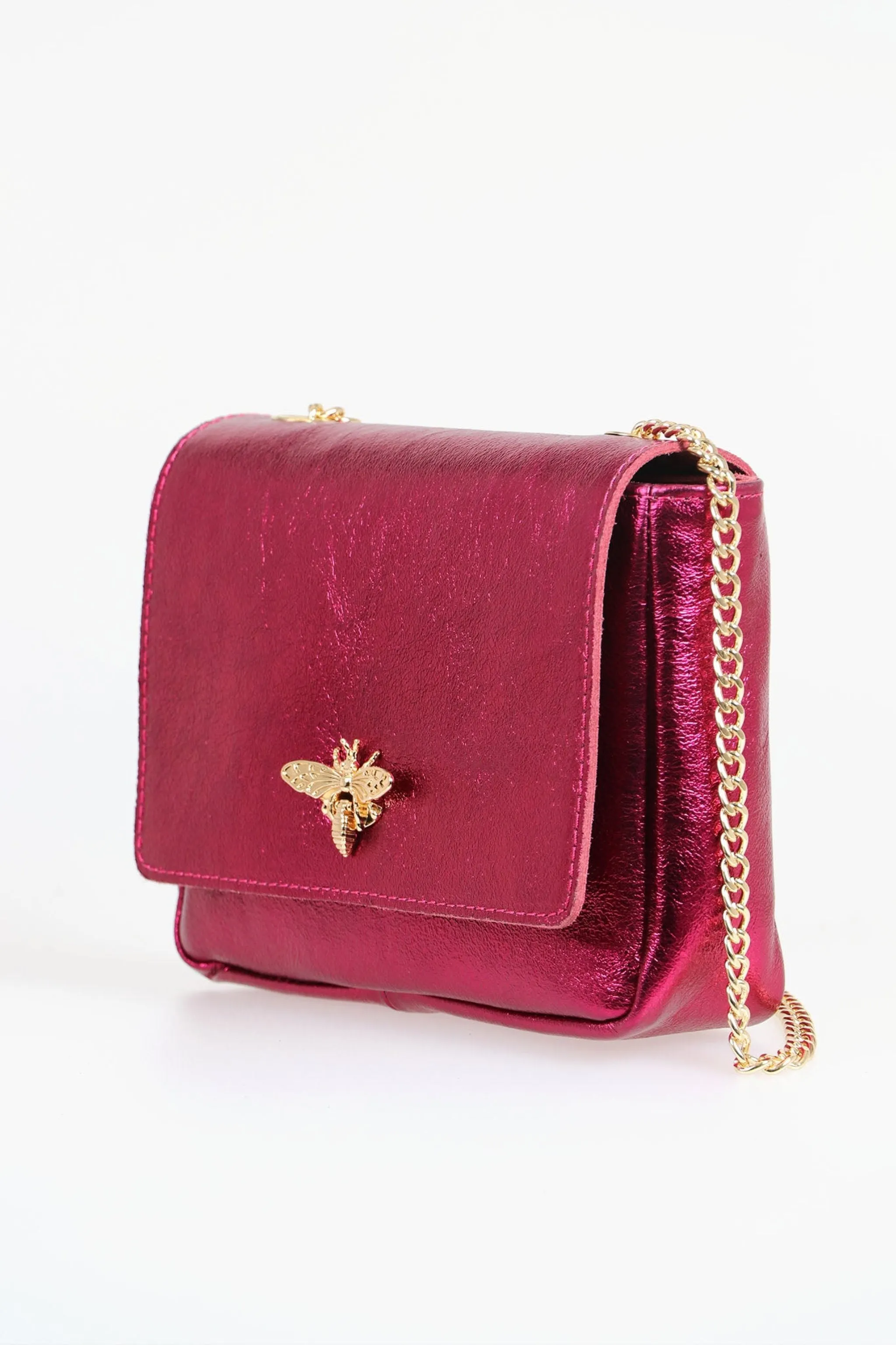 Maisie - Italian Leather Crossbody Bag - Magenta, Metallic