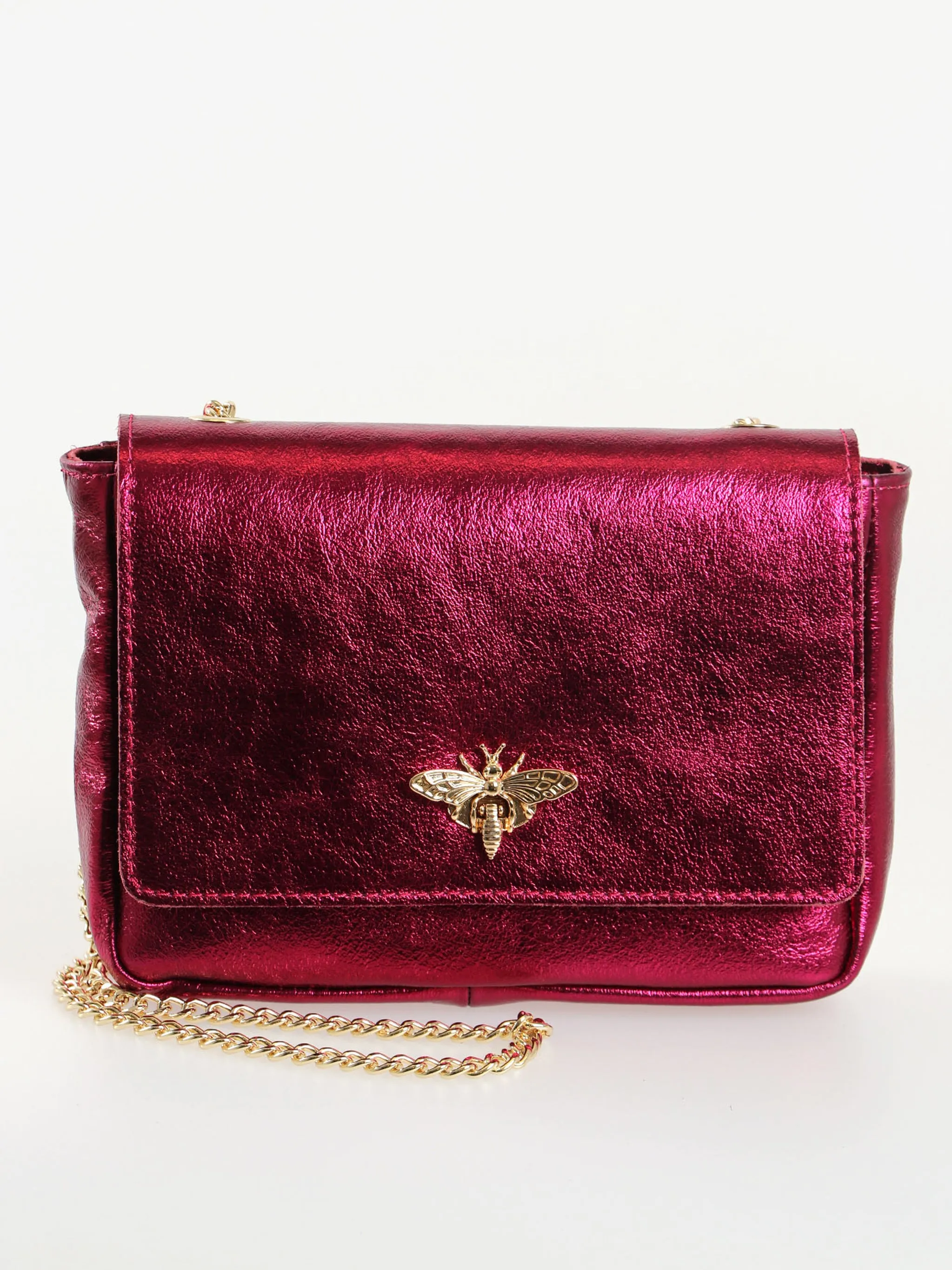 Maisie - Italian Leather Crossbody Bag - Magenta, Metallic