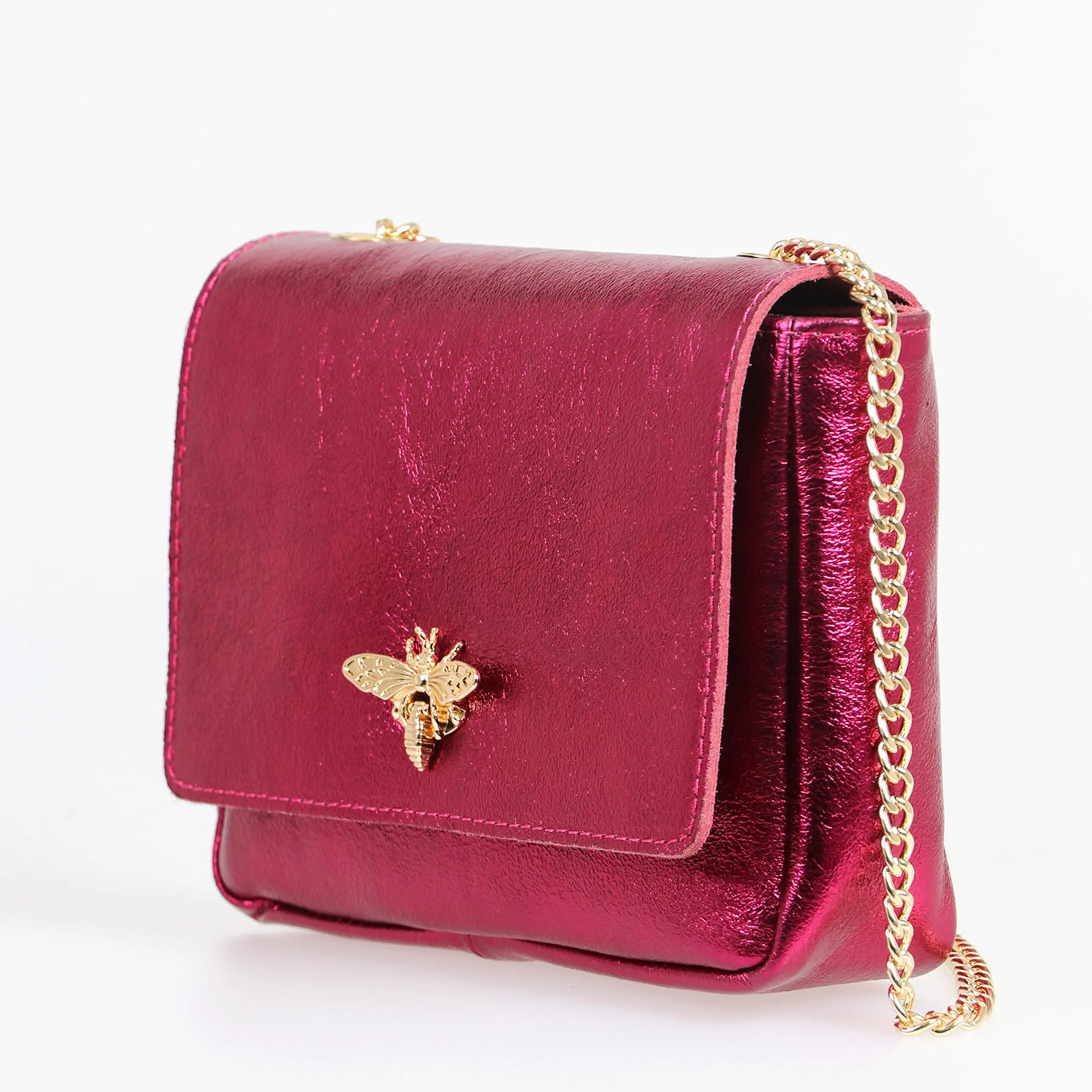 Maisie - Italian Leather Crossbody Bag - Magenta, Metallic
