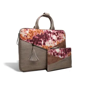 Mauve Pu & Pink Hand Died Fabric pouch and laptop Bag