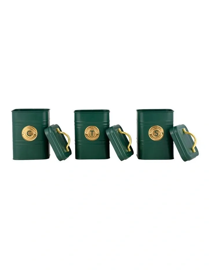 Maxwell & Williams Grantham Canisters Set of 3 - Green - Gift Box