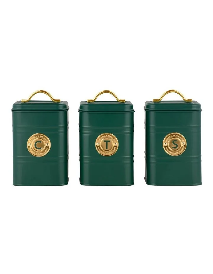 Maxwell & Williams Grantham Canisters Set of 3 - Green - Gift Box