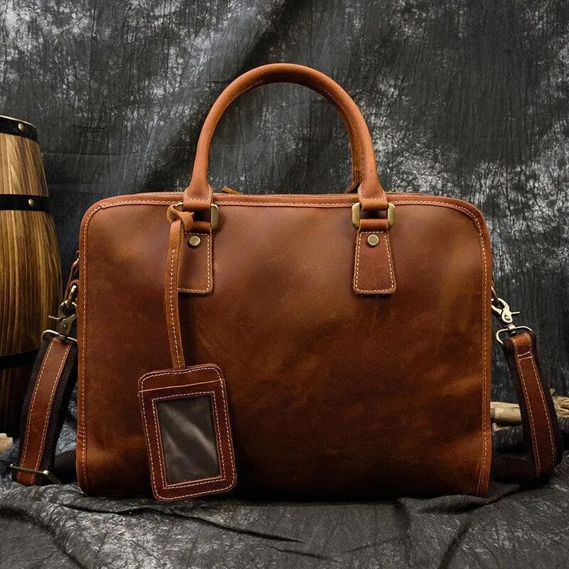 Mens Double Zipper Messenger Bag Leather Briefcase Shoulder
