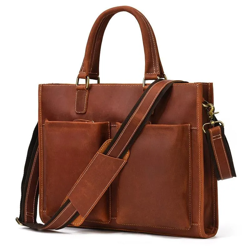Mens Double Zipper Messenger Bag Leather Briefcase Shoulder