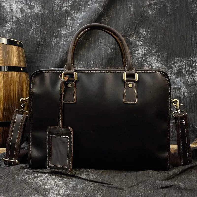 Mens Double Zipper Messenger Bag Leather Briefcase Shoulder