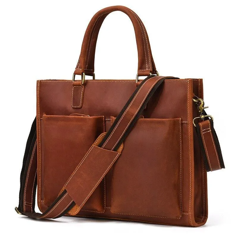 Mens Double Zipper Messenger Bag Leather Briefcase Shoulder
