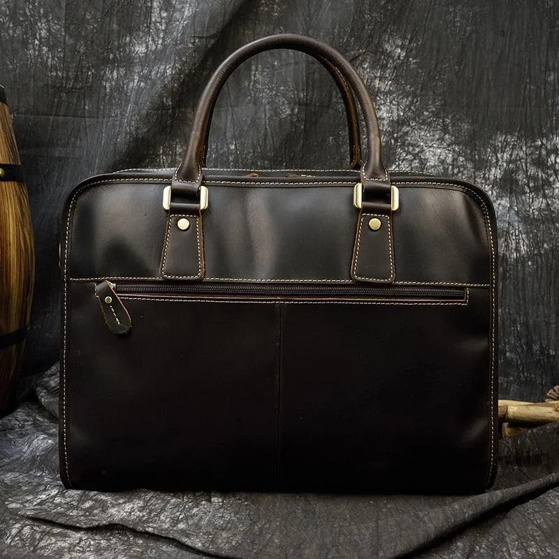 Mens Double Zipper Messenger Bag Leather Briefcase Shoulder