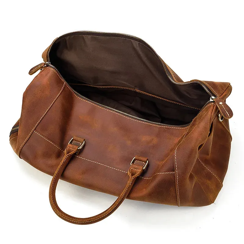 Mens Leather Shoulder Duffel Bag, Shoe Compartment, Removable Strap