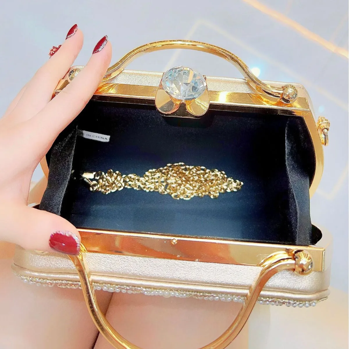 New New rhinestone hand bag handbag KTV cheongsam bag women's small hand bag single shoulder oblique span bag dinner bag