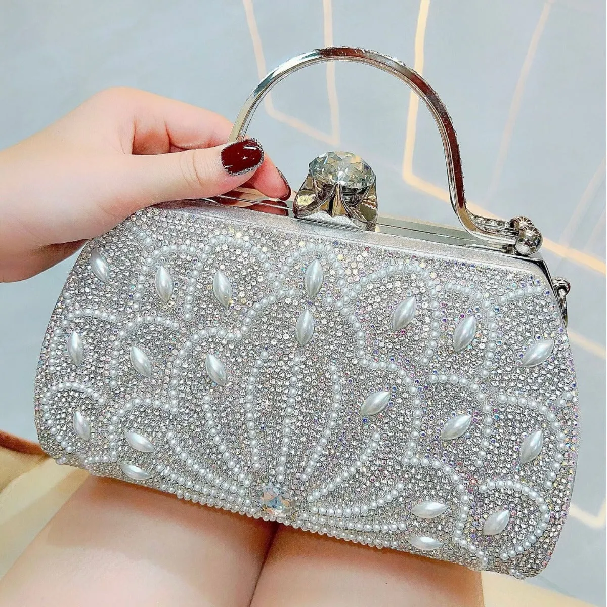 New New rhinestone hand bag handbag KTV cheongsam bag women's small hand bag single shoulder oblique span bag dinner bag