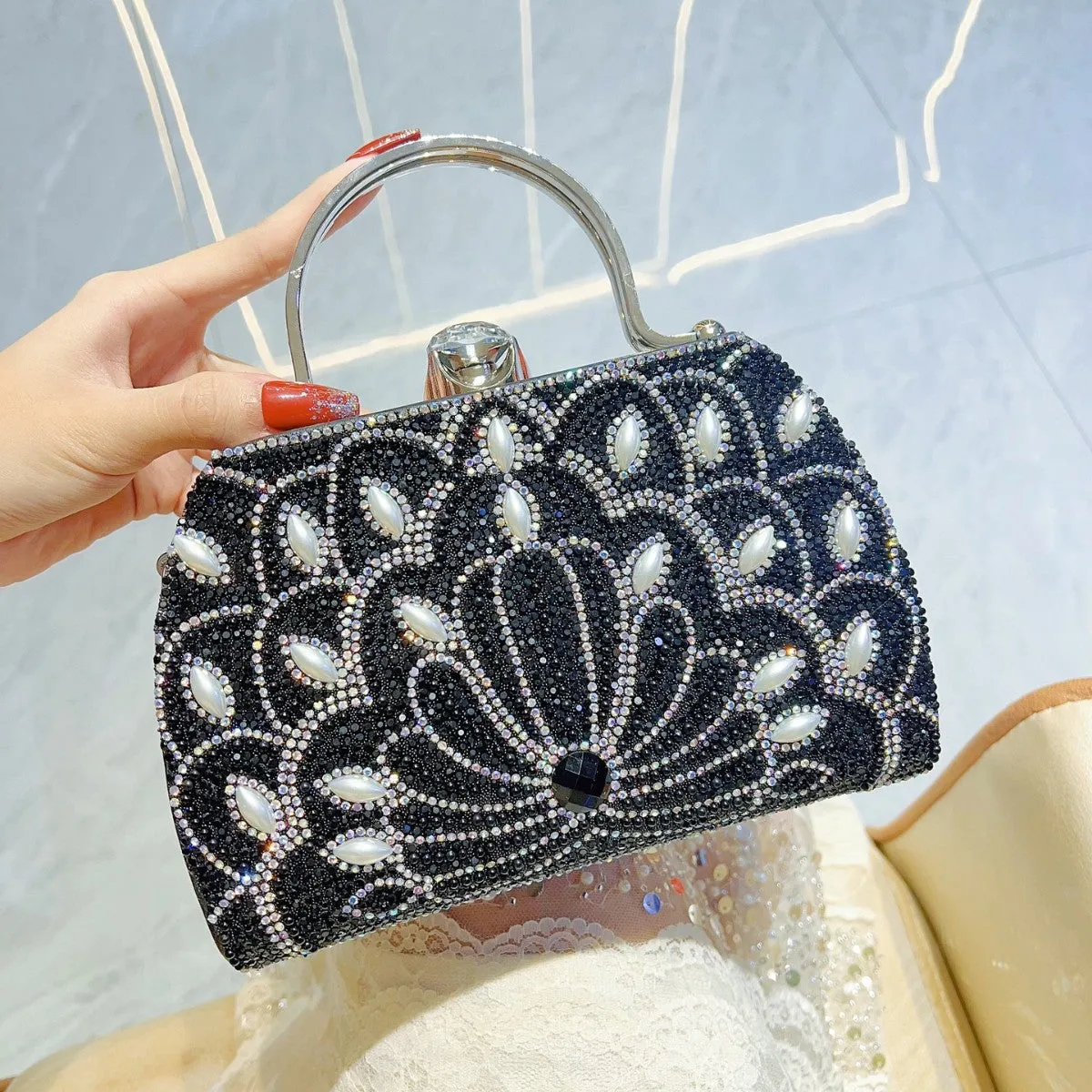 New New rhinestone hand bag handbag KTV cheongsam bag women's small hand bag single shoulder oblique span bag dinner bag
