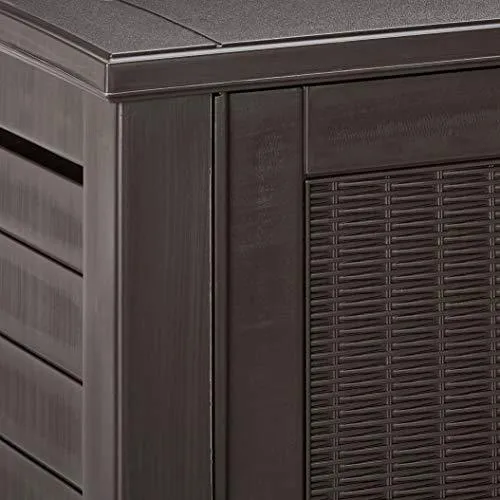 Rubbermaid Decorative Patio Chic Weather Resistant Outdoor Storage Cabinet, Black Oak