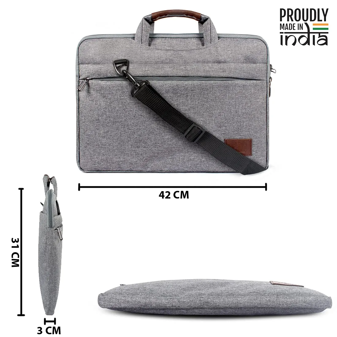 Slim Laptop Briefcase with Cushioned Compartment | 15.6 inch | Grey