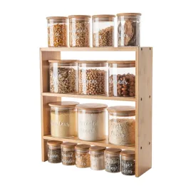 Standing 3-Tier Rack with Glass and Bamboo Spice Jar Pack