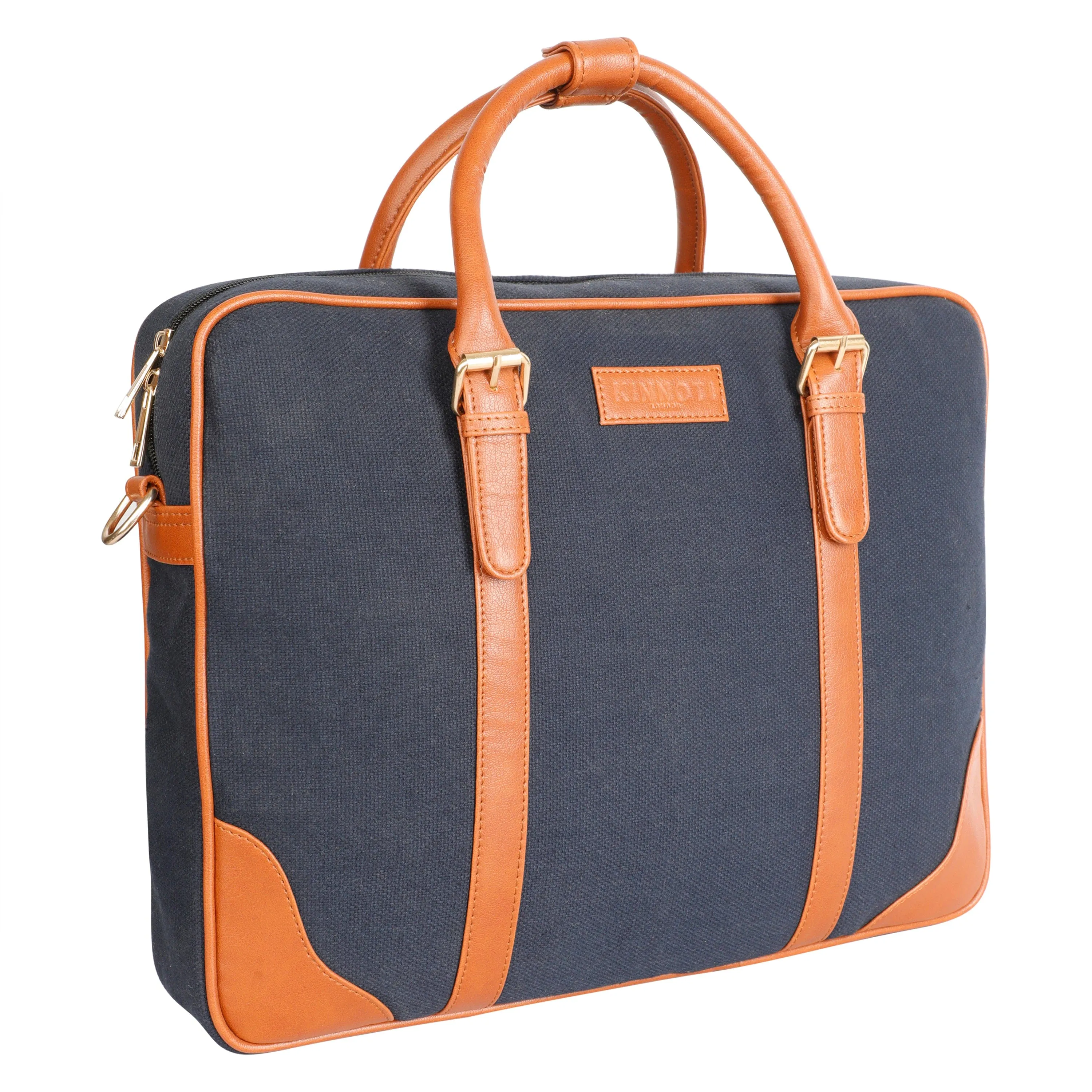 Unisex Canvas Laptop Bag with Leather Handles and Adjustable Straps | Zip Closure with Slip Pockets and Large Storage For 16 Inch Laptops