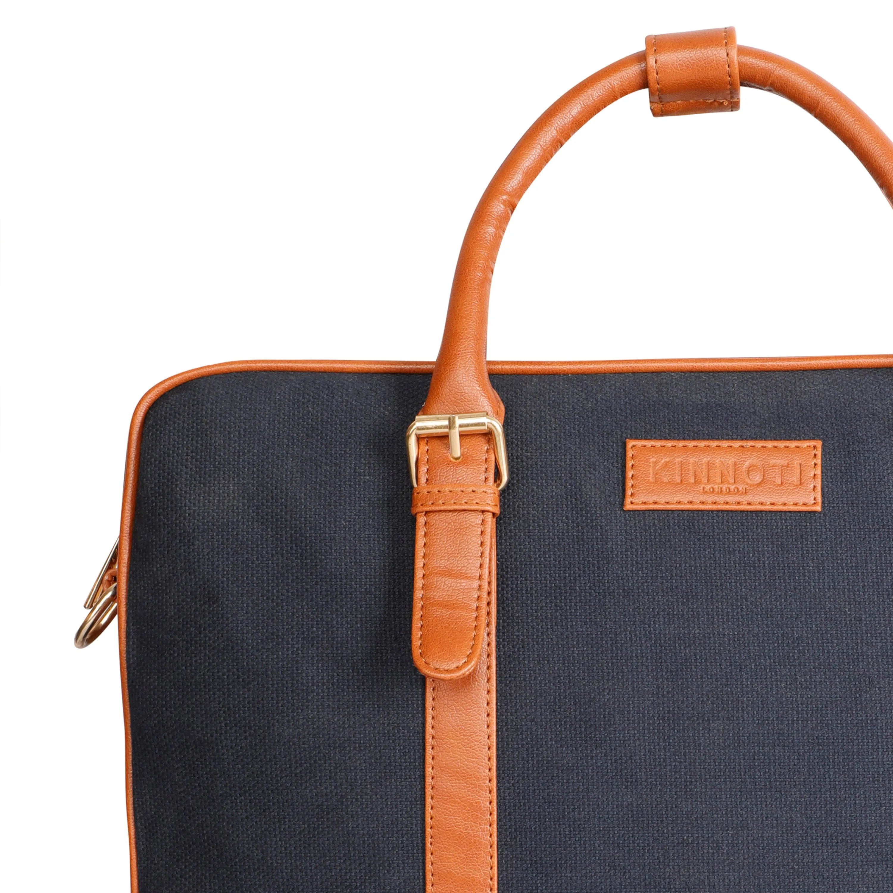 Unisex Canvas Laptop Bag with Leather Handles and Adjustable Straps | Zip Closure with Slip Pockets and Large Storage For 16 Inch Laptops