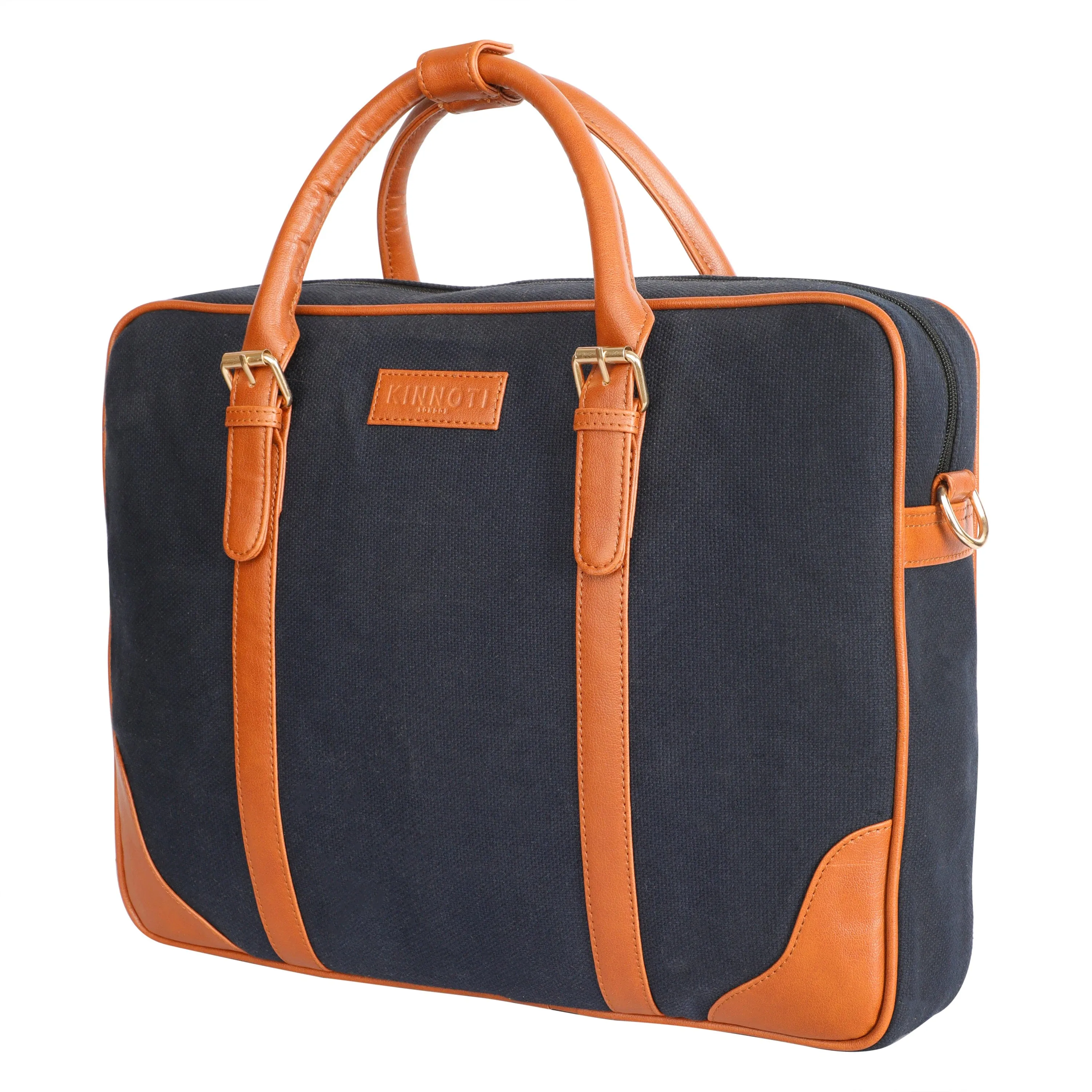 Unisex Canvas Laptop Bag with Leather Handles and Adjustable Straps | Zip Closure with Slip Pockets and Large Storage For 16 Inch Laptops