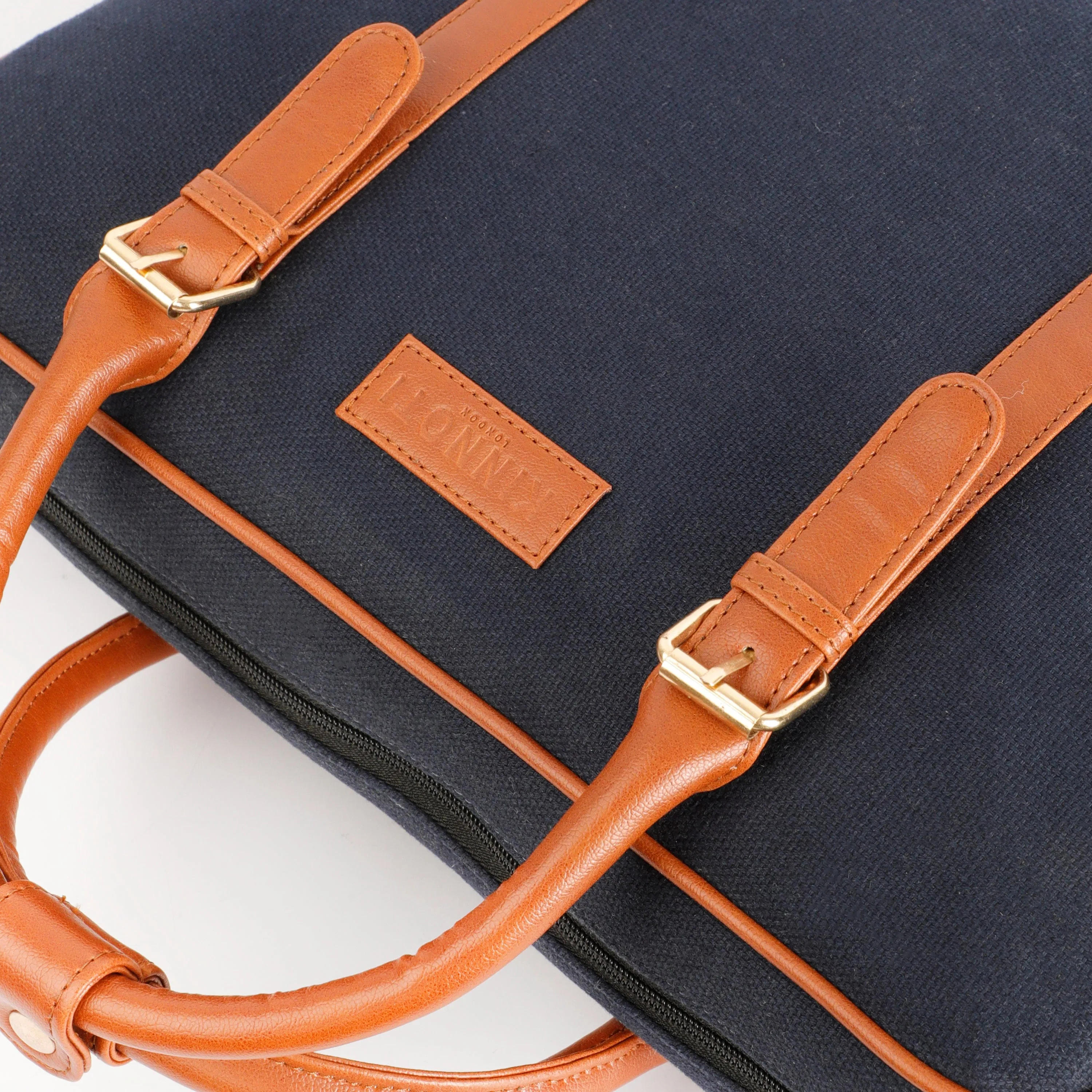 Unisex Canvas Laptop Bag with Leather Handles and Adjustable Straps | Zip Closure with Slip Pockets and Large Storage For 16 Inch Laptops
