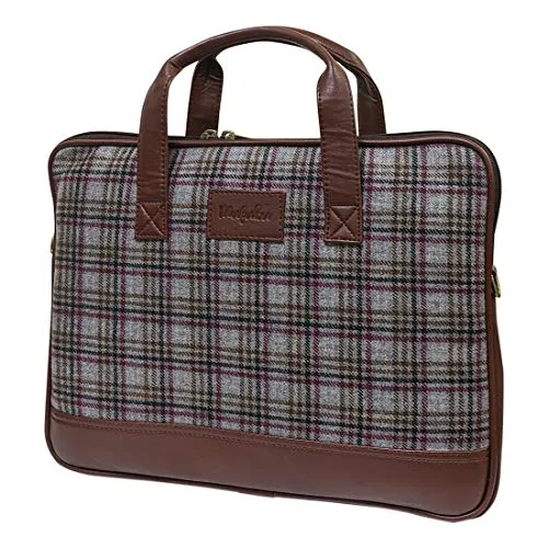 Vegan & Tweed 15.6 Inch Laptop Messenger Bag with Pouch -English Grey Checks