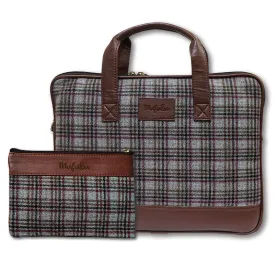 Vegan & Tweed 15.6 Inch Laptop Messenger Bag with Pouch -English Grey Checks