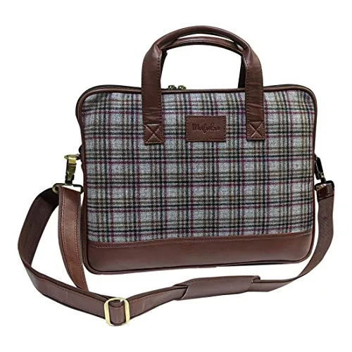 Vegan & Tweed 15.6 Inch Laptop Messenger Bag with Pouch -English Grey Checks