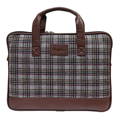 Vegan & Tweed 15.6 Inch Laptop Messenger Bag with Pouch -English Grey Checks