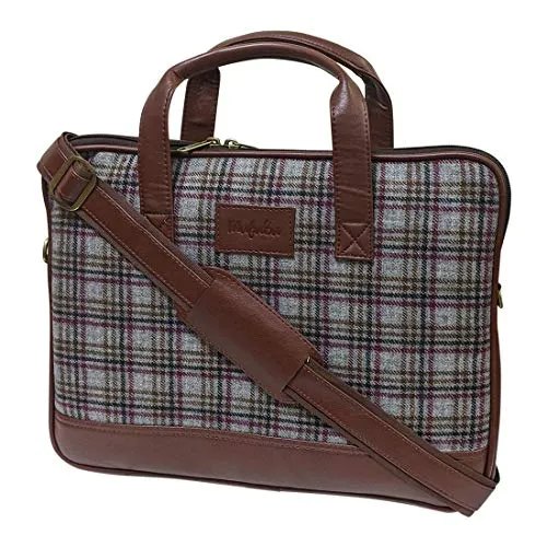 Vegan & Tweed 15.6 Inch Laptop Messenger Bag with Pouch -English Grey Checks