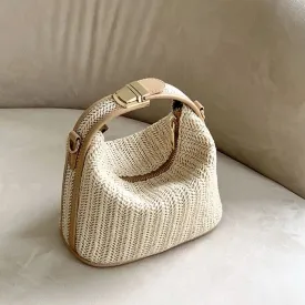 Women's Woven Straw Mini Hobo Bag With Shoulder Crossbody Strap Summer Beige