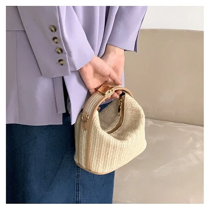 Women's Woven Straw Mini Hobo Bag With Shoulder Crossbody Strap Summer Beige