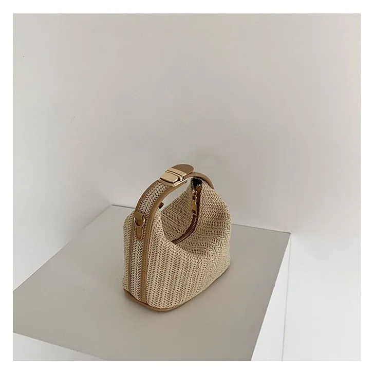 Women's Woven Straw Mini Hobo Bag With Shoulder Crossbody Strap Summer Beige