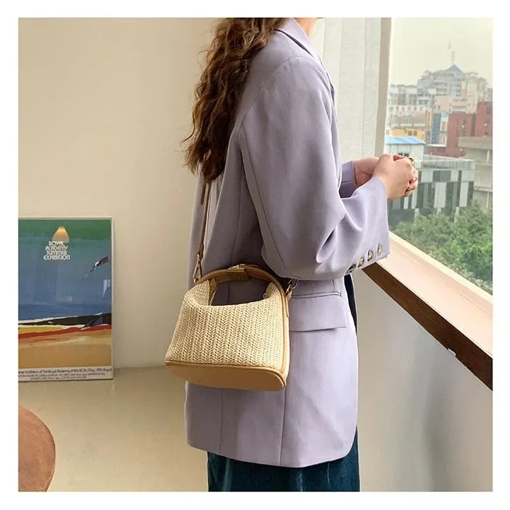 Women's Woven Straw Mini Hobo Bag With Shoulder Crossbody Strap Summer Beige