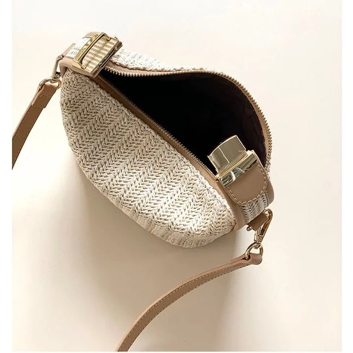Women's Woven Straw Mini Hobo Bag With Shoulder Crossbody Strap Summer Beige