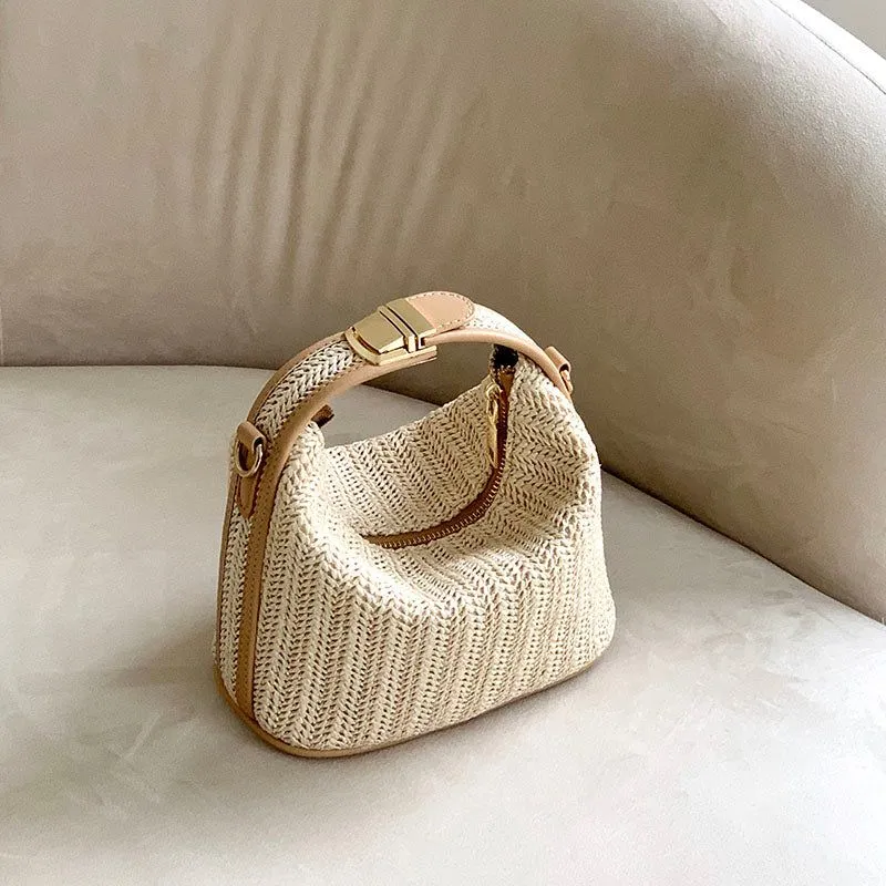 Women's Woven Straw Mini Hobo Bag With Shoulder Crossbody Strap Summer Beige