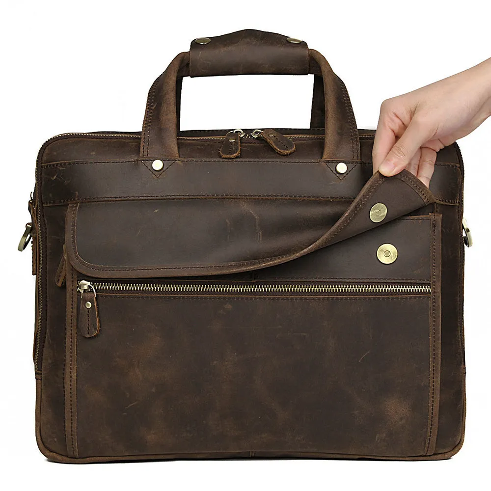 YAAGLE Men's Real Leather Zipper Business Laptop Handbag YG7388R