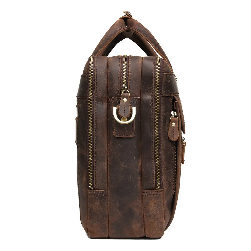 YAAGLE Men's Real Leather Zipper Business Laptop Handbag YG7388R