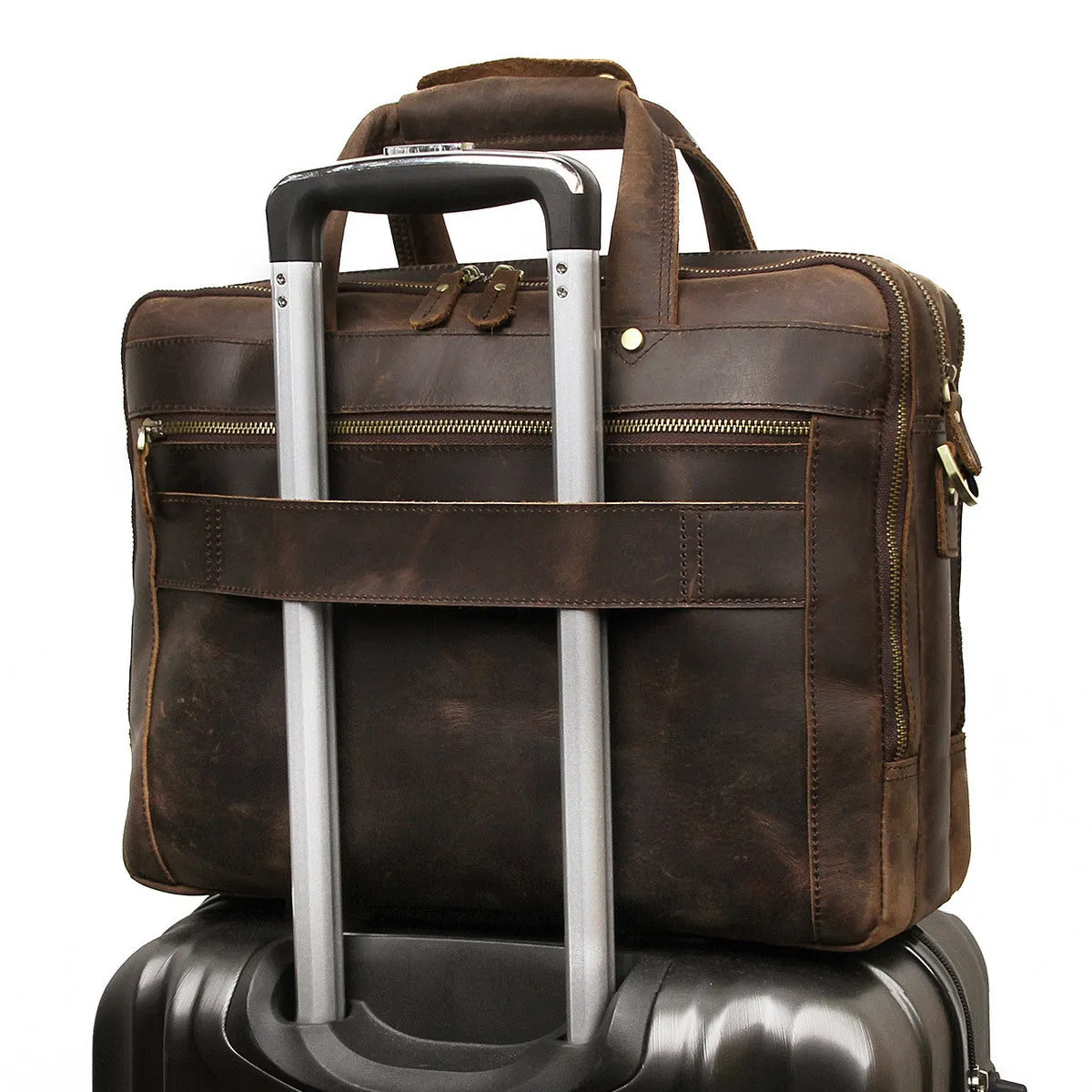 YAAGLE Men's Real Leather Zipper Business Laptop Handbag YG7388R