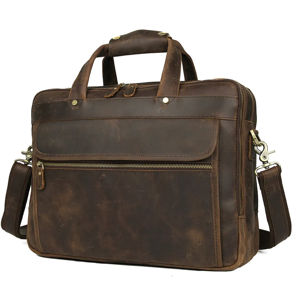 YAAGLE Men's Real Leather Zipper Business Laptop Handbag YG7388R