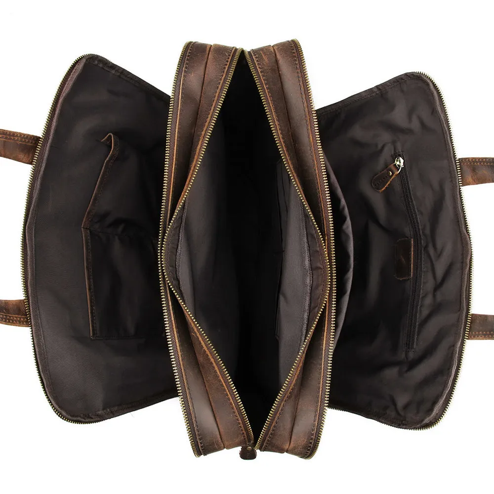 YAAGLE Men's Real Leather Zipper Business Laptop Handbag YG7388R