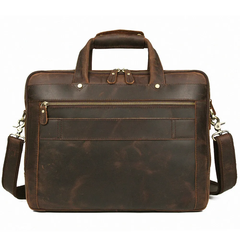 YAAGLE Men's Real Leather Zipper Business Laptop Handbag YG7388R