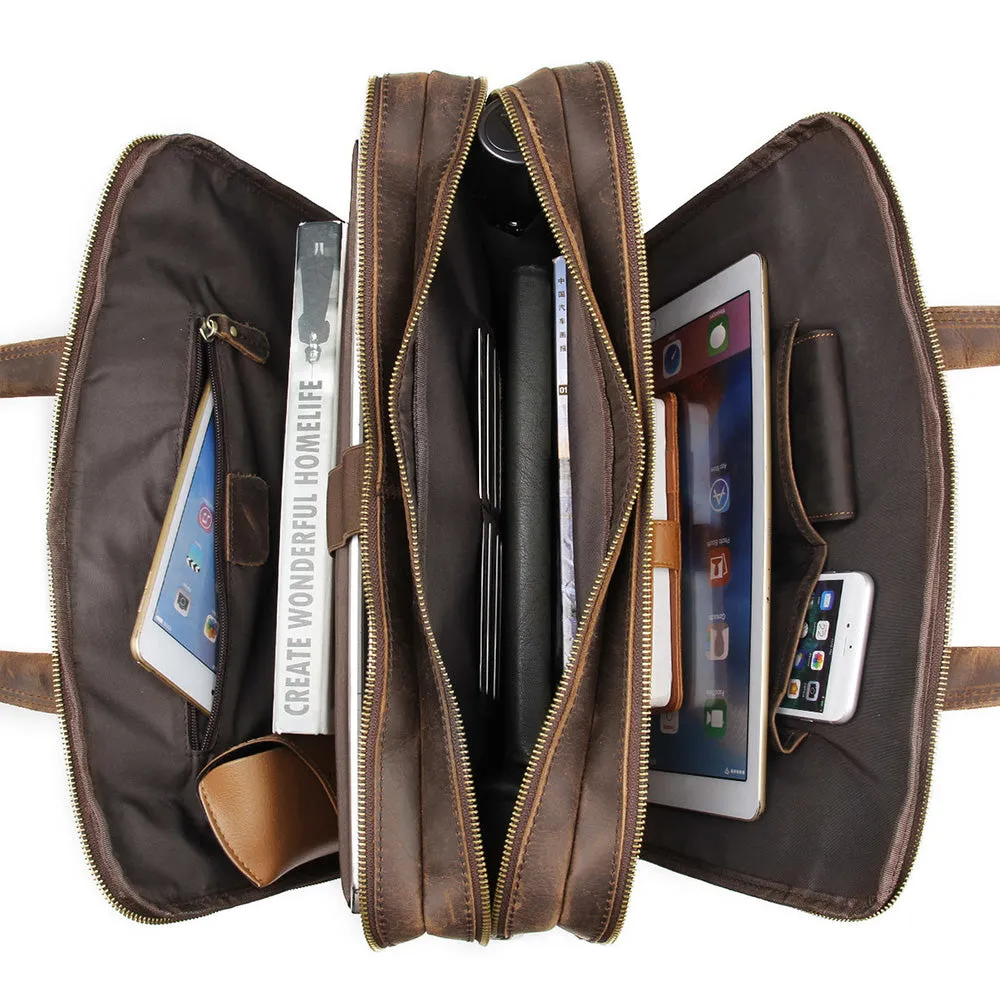 YAAGLE Men's Real Leather Zipper Business Laptop Handbag YG7388R