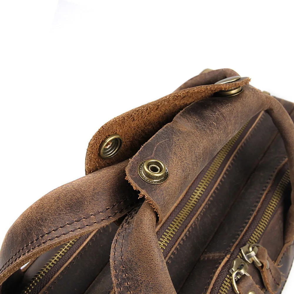 YAAGLE Men's Real Leather Zipper Business Laptop Handbag YG7388R