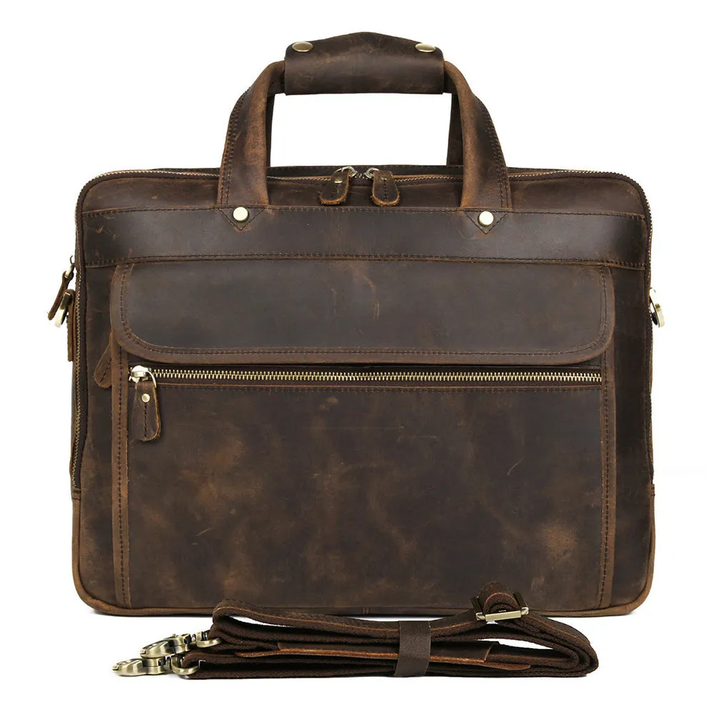 YAAGLE Men's Real Leather Zipper Business Laptop Handbag YG7388R